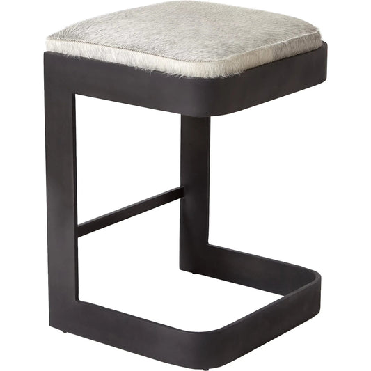 Regan Low Bar Stool with Grey Hair by Global Views. Made from iron in a modern style.