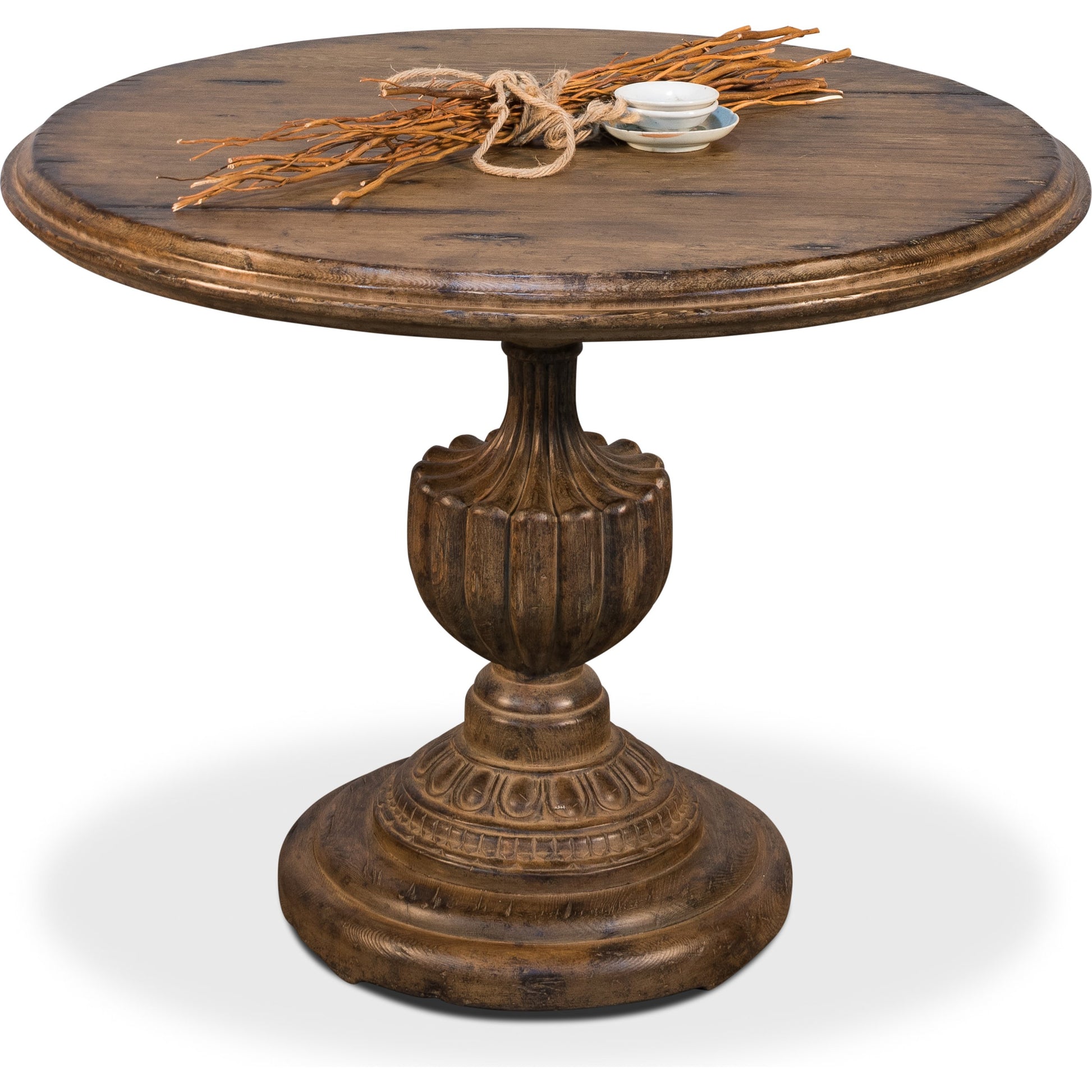 Renaissance Pedestal Dining Table by Sarreid Ltd. in natural. Made from pine in a rustic style.