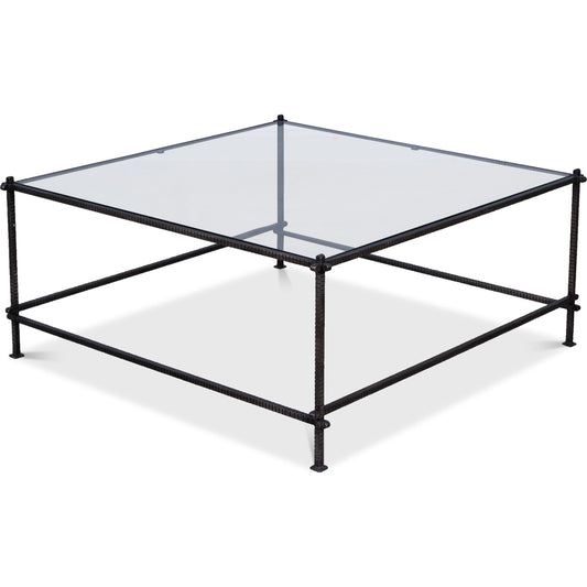 Serrated Edge Iron Coffee Table by Sarreid Ltd. in white and 1/2" tempered glass top. Made from glass, iron in a modern style.
