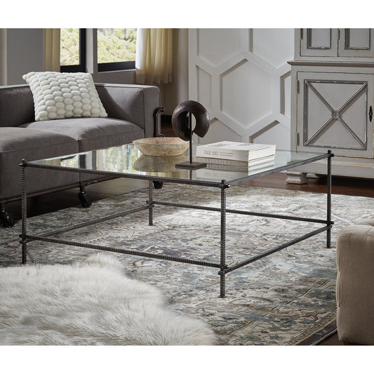 Serrated Edge Iron Coffee Table by Sarreid Ltd. in white and 1/2" tempered glass top. Made from glass, iron in a modern style.