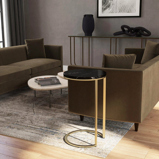 Shounderia Accent Table by Butler Specialty Company in black and black marble. Made from stainless steel, marble in a modern style.