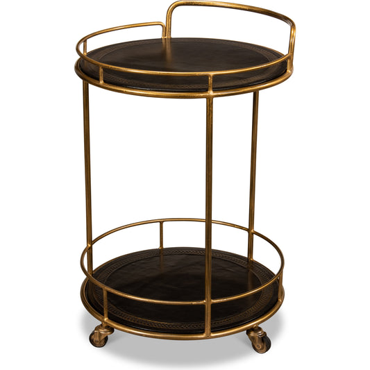 Server Side Table by Sarreid Ltd. in brown and hand antiqued leather. Made from leather, iron in a transitional style.