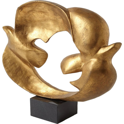 Doves of Peace Sculpture by Global Views in gold. Made from cast iron, granite in a transitional style.