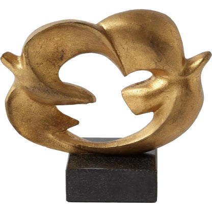 Doves of Peace Sculpture by Global Views in gold. Made from cast iron, granite in a transitional style.
