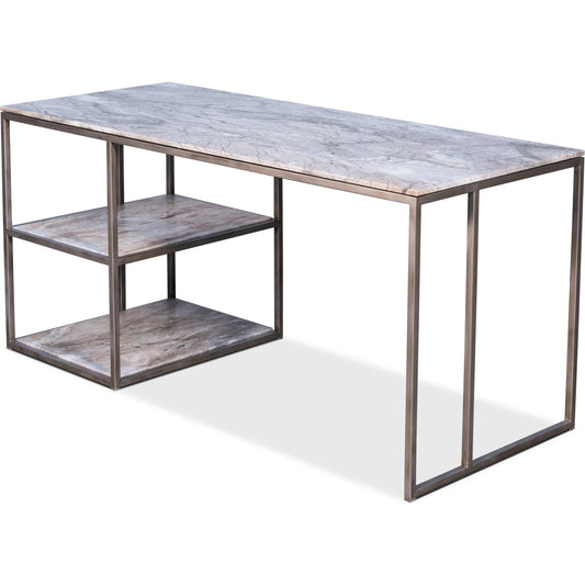 Open Desk With Shelves by Sarreid Ltd. in silver and silver antique finish. Made from marble, iron in a modern style.