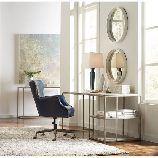 Open Desk With Shelves by Sarreid Ltd. in silver and silver antique finish. Made from marble, iron in a modern style.