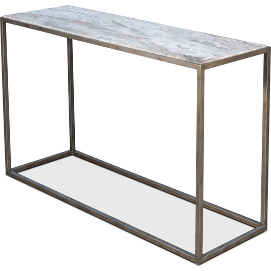 Minimal Console Table by Sarreid Ltd. in silver and silver antique. Made from marble, iron in a transitional style.