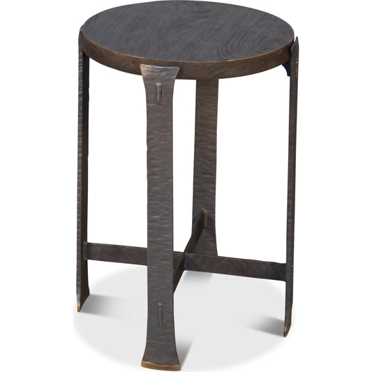 Forged Slats Side Table by Sarreid Ltd. in gray and moleskin. Made from acacia, iron in a modern style.