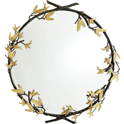 Bamboo Round Mirror by Global Views in bronze. Made from cast iron, mirror in a transitional style.