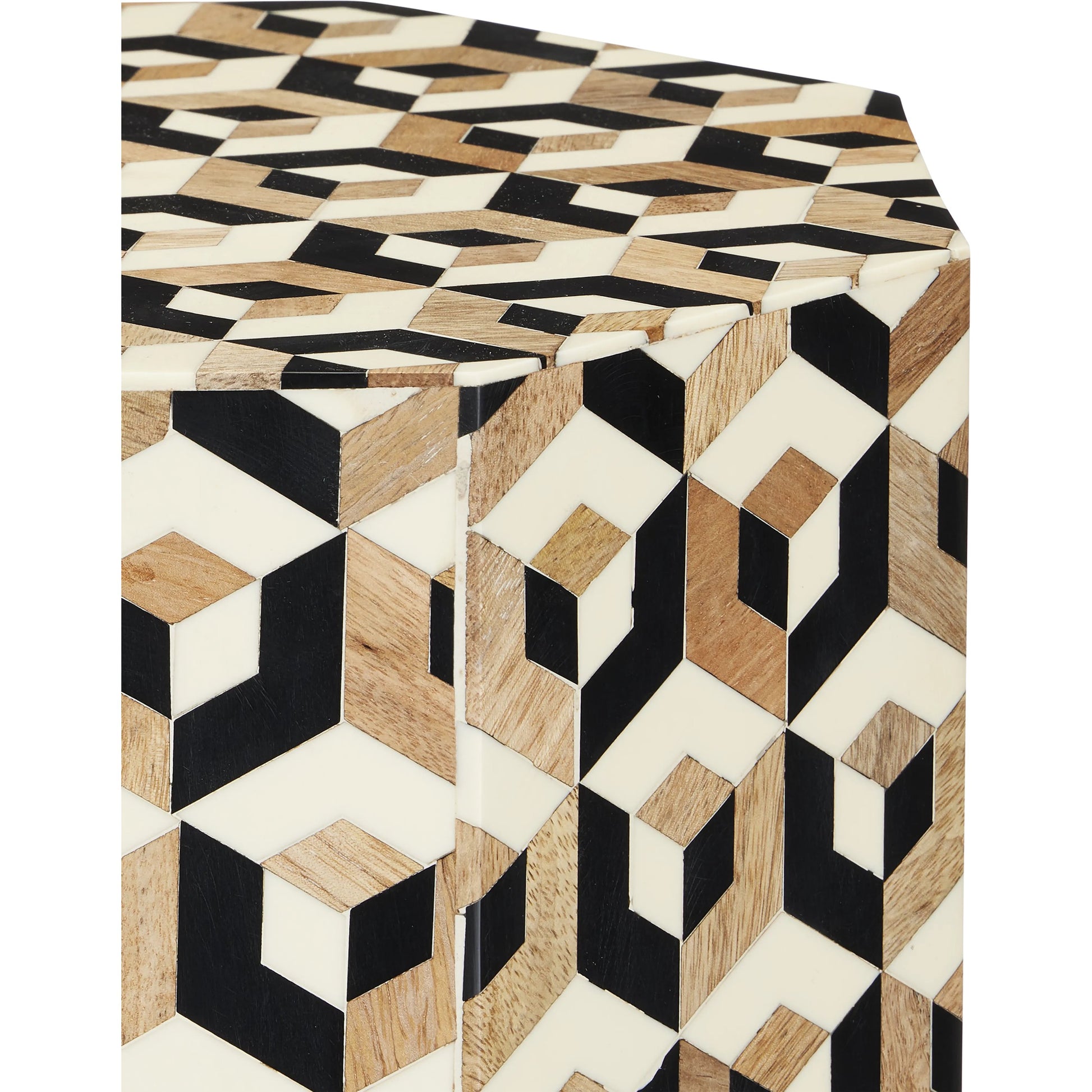 Geo Accent Table by Currey and Company in natural, white, black. Made from mango wood, bone, composite in a modern style.