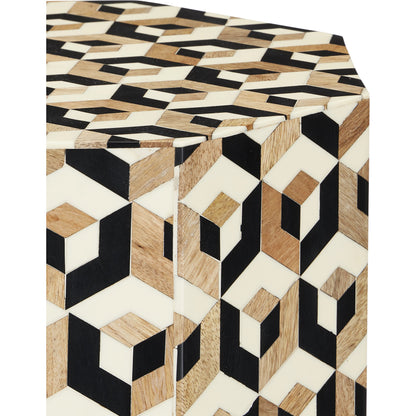 Geo Accent Table by Currey and Company in natural, white, black. Made from mango wood, bone, composite in a modern style.