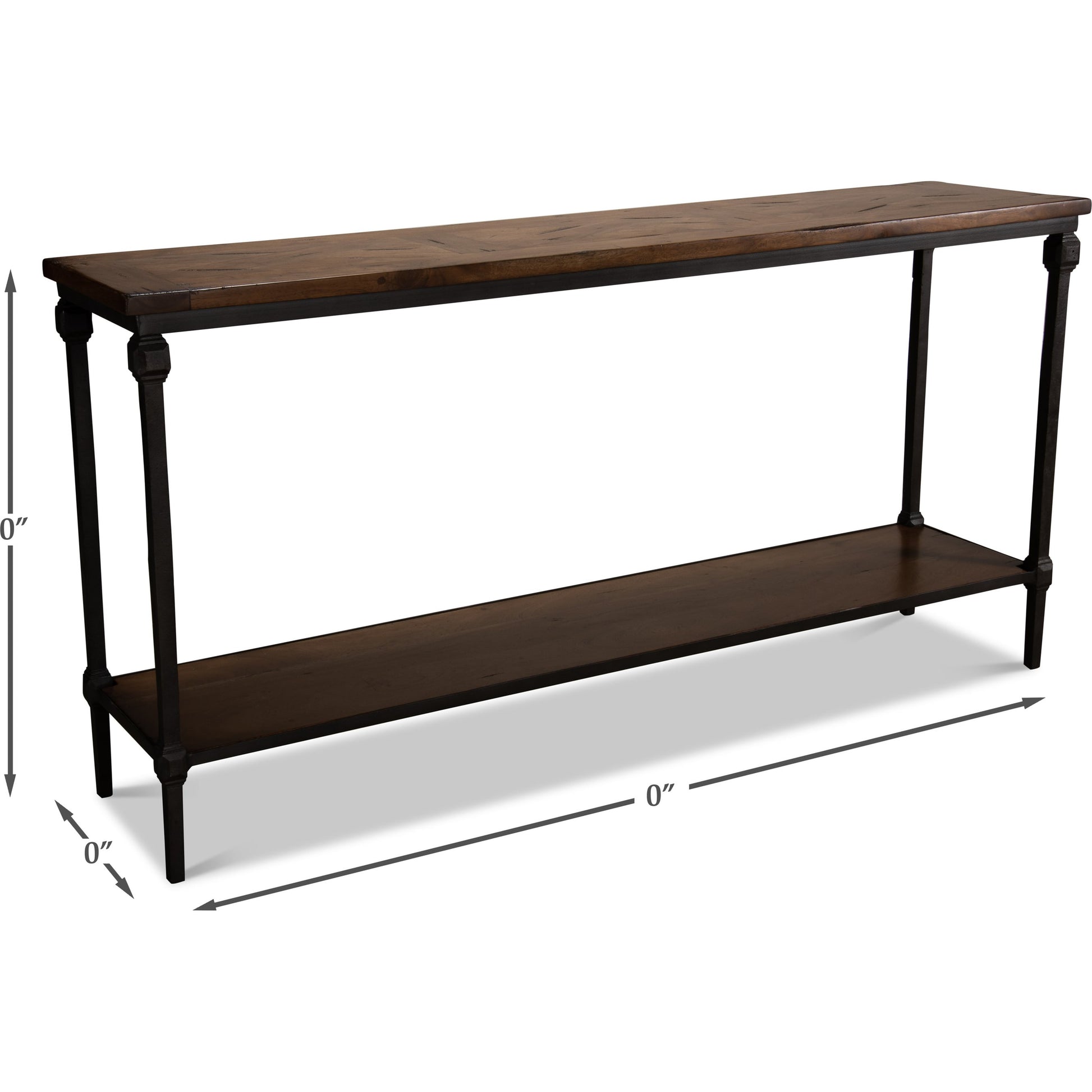 Hunter Parquet Double Console by Sarreid Ltd. in brown and fruitwood/ gunmetal finish. Made from acacia wood, iron in a modern style.