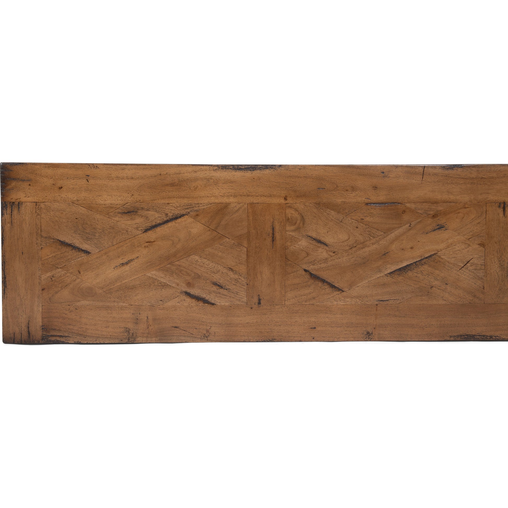 Hunter Parquet Double Console by Sarreid Ltd. in brown and fruitwood/ gunmetal finish. Made from acacia wood, iron in a modern style.