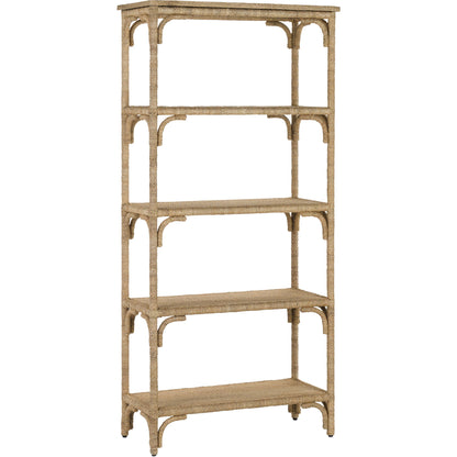 Olisa Etagere by Currey and Company in natural abaca rope, washed wood. Made from abaca rope, metal, engineered wood, rattan in a eclectic & global style.