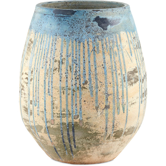 Sicilia Antique Blue Drip Planter by Currey and Company. Made from terracotta in a modern style.