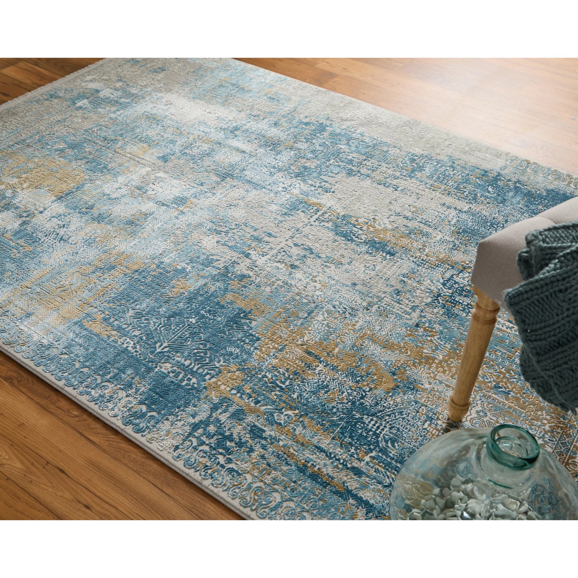 Cadiz Rug - 3890F by Feizy in blue, gray, gold. Made from viscose, acrylic in a unique style.