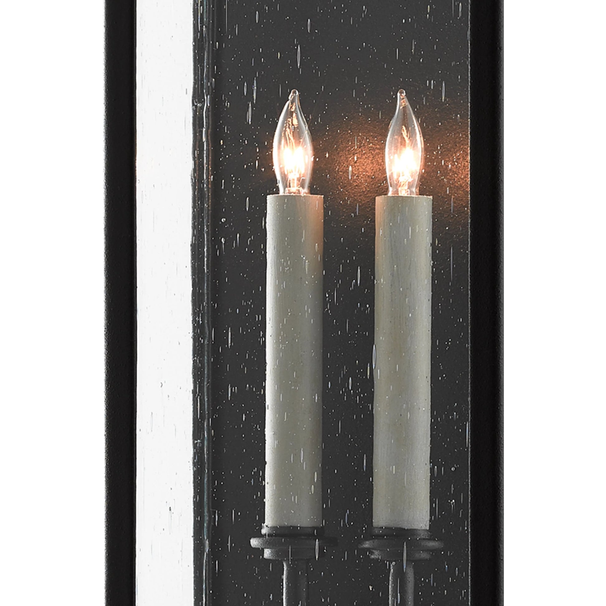 Tanzy Outdoor Wall Sconce by Currey and Company in midnight. Made from wrought iron, seeded glass in a transitional style.