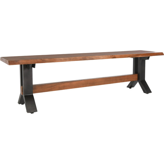 Bellamy Acacia Wood Dining Bench by Classic Home in amber brown. Made from acacia wood, iron in a unique style.