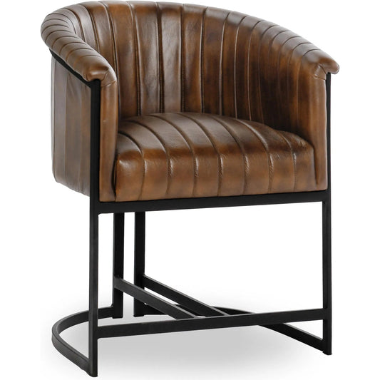 Seville Dining Chair by Classic Home in brown. Made from top grain leather, iron in a traditional style.