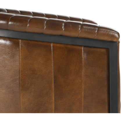 Seville Barrel Bar Stool by Classic Home in brown. Made from top grain leather, iron in a traditional style.