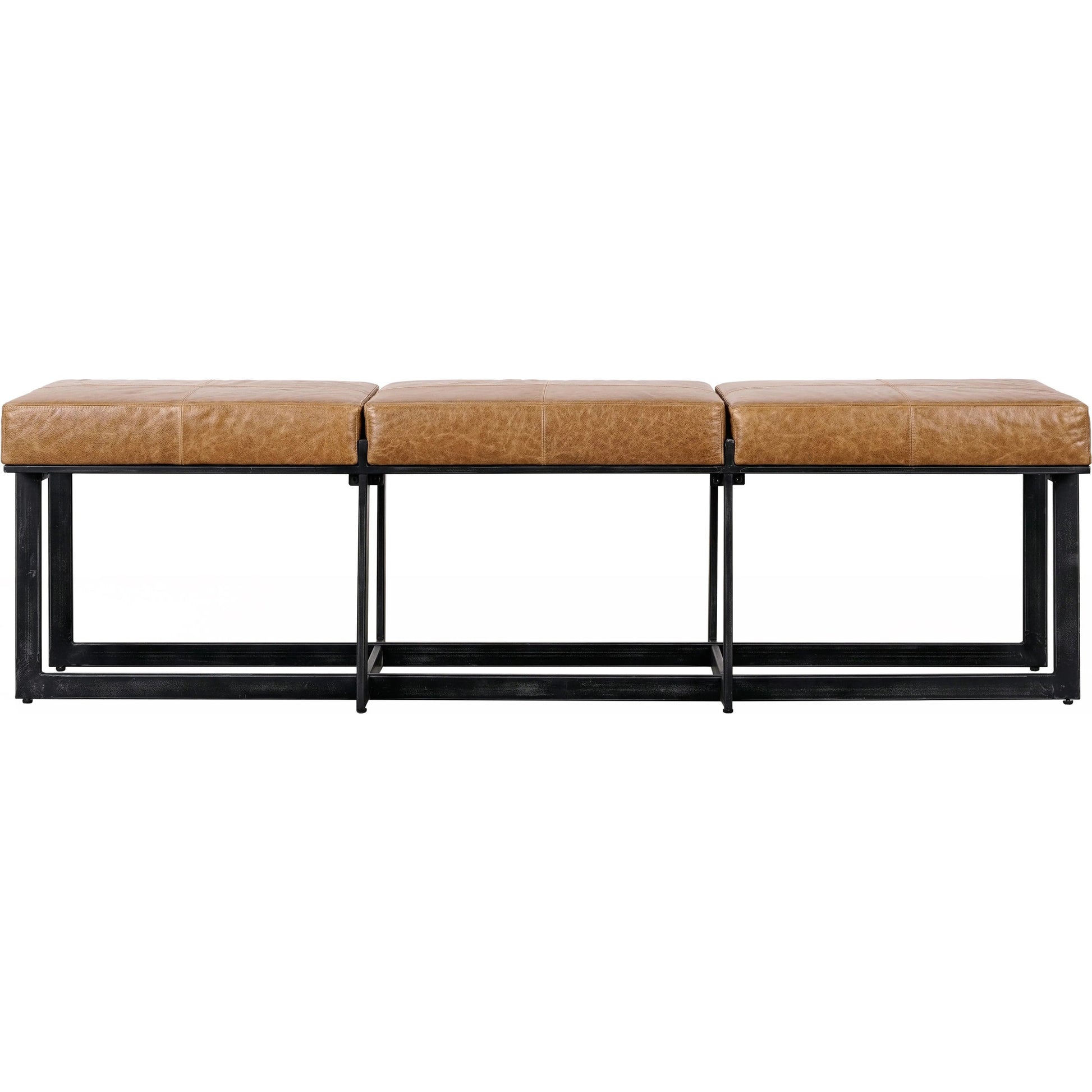 Calvin Narrow Bench by Classic Home in chestnut, black. Made from 100% top grain leather, tube iron in a modern style.