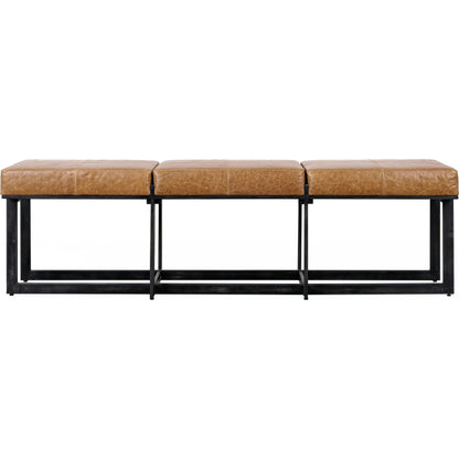 Calvin Narrow Bench by Classic Home in chestnut, black. Made from 100% top grain leather, tube iron in a modern style.