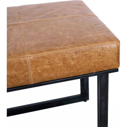 Calvin Narrow Bench by Classic Home in chestnut, black. Made from 100% top grain leather, tube iron in a modern style.