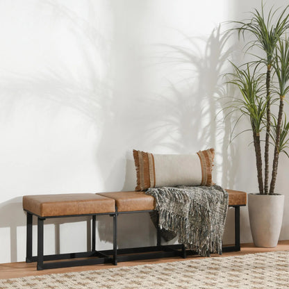 Calvin Narrow Bench by Classic Home in chestnut, black. Made from 100% top grain leather, tube iron in a modern style.