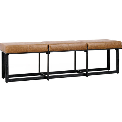 Calvin Narrow Bench by Classic Home in chestnut, black. Made from 100% top grain leather, tube iron in a modern style.