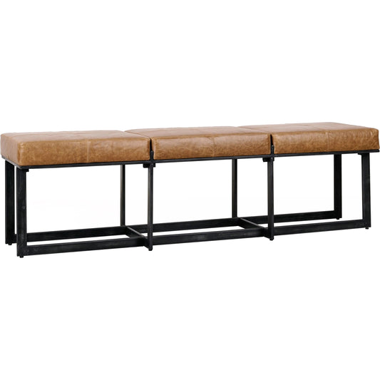 Calvin Narrow Bench by Classic Home in chestnut, black. Made from 100% top grain leather, tube iron in a modern style.