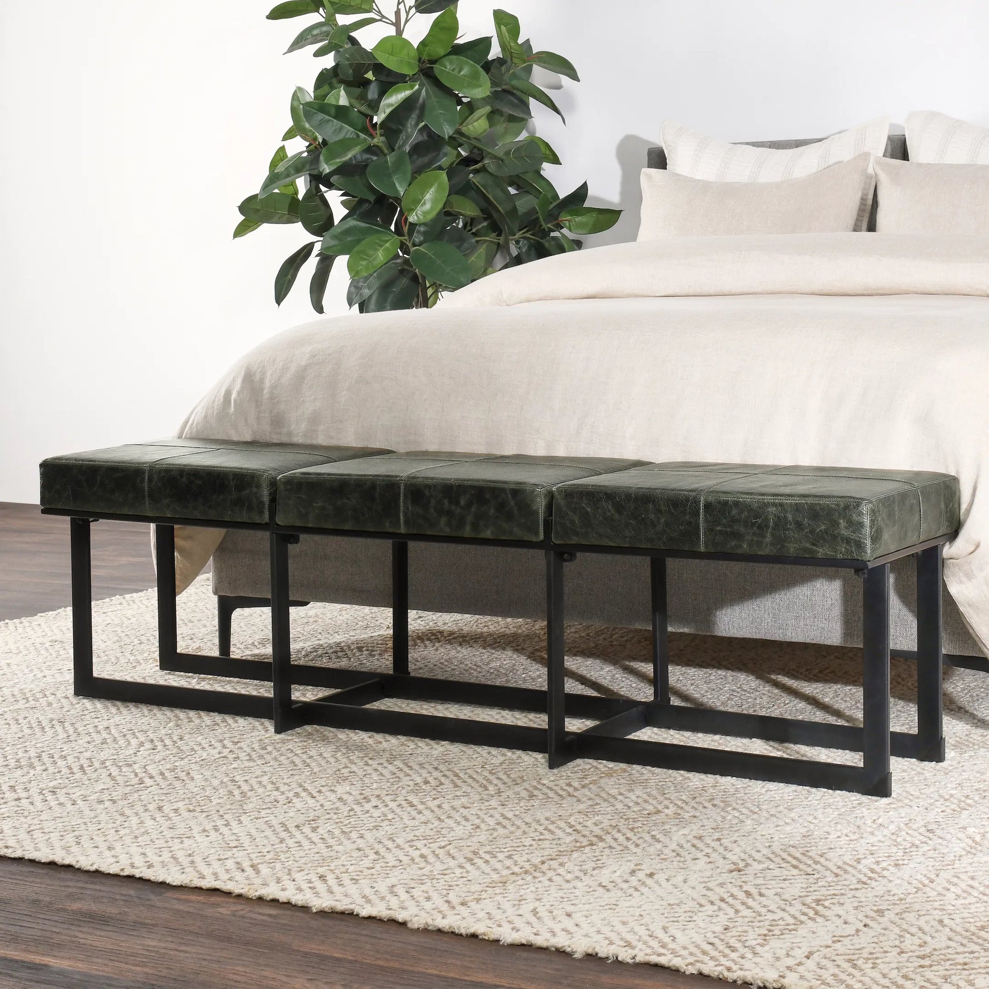 Calvin Narrow Bench by Classic Home in chestnut, black. Made from 100% top grain leather, tube iron in a modern style.