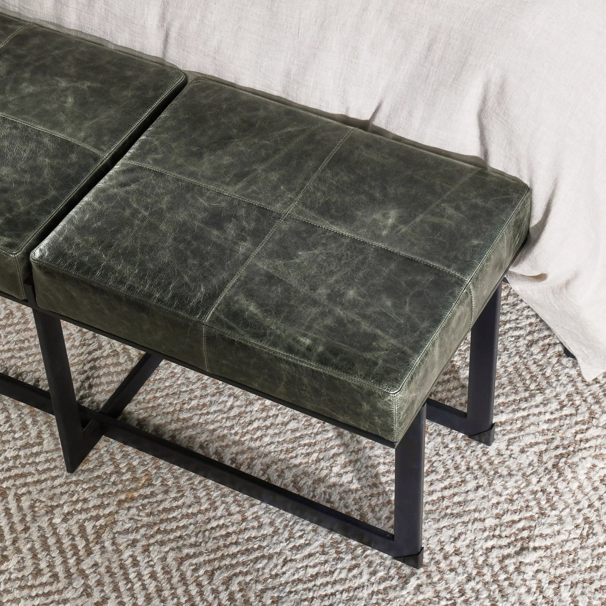Calvin Narrow Bench by Classic Home in chestnut, black. Made from 100% top grain leather, tube iron in a modern style.