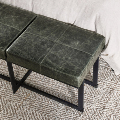 Calvin Narrow Bench by Classic Home in chestnut, black. Made from 100% top grain leather, tube iron in a modern style.