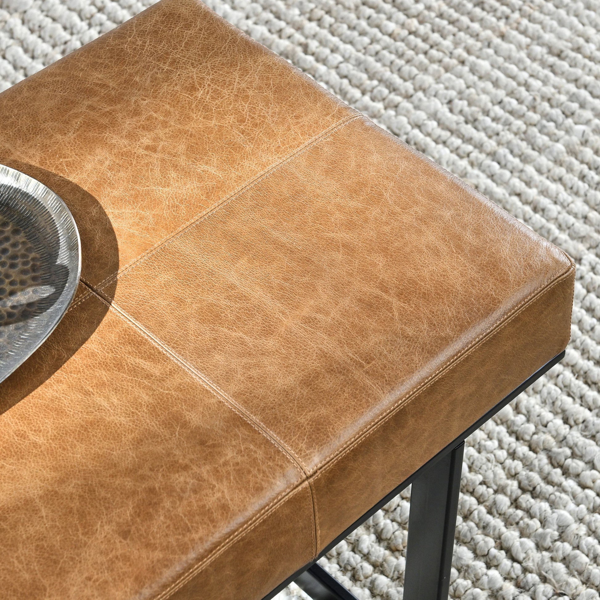 Calvin Stool by Classic Home in chestnut, black. Made from 100% top grain leather, tube iron in a transitional style.