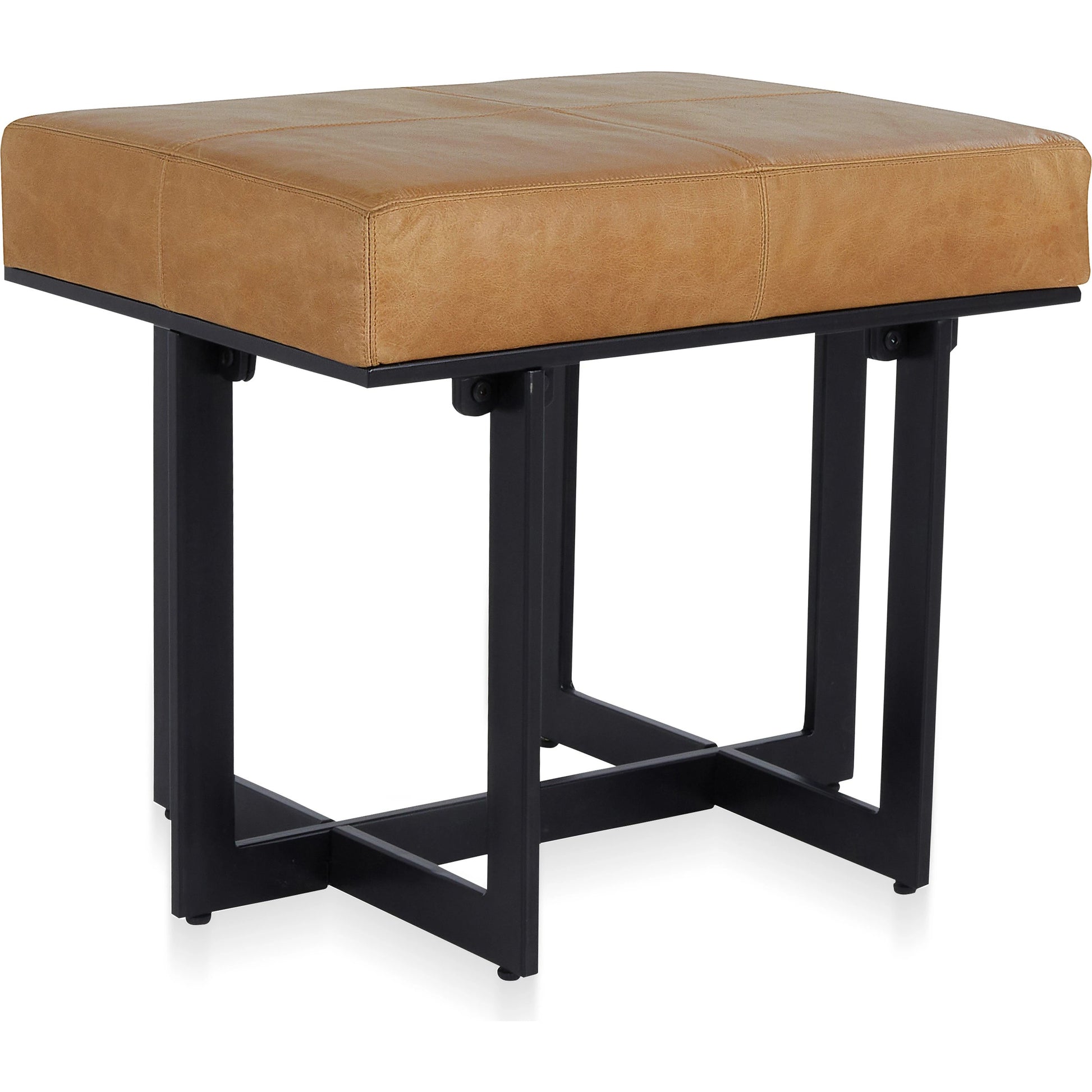 Calvin Stool by Classic Home in chestnut, black. Made from 100% top grain leather, tube iron in a transitional style.
