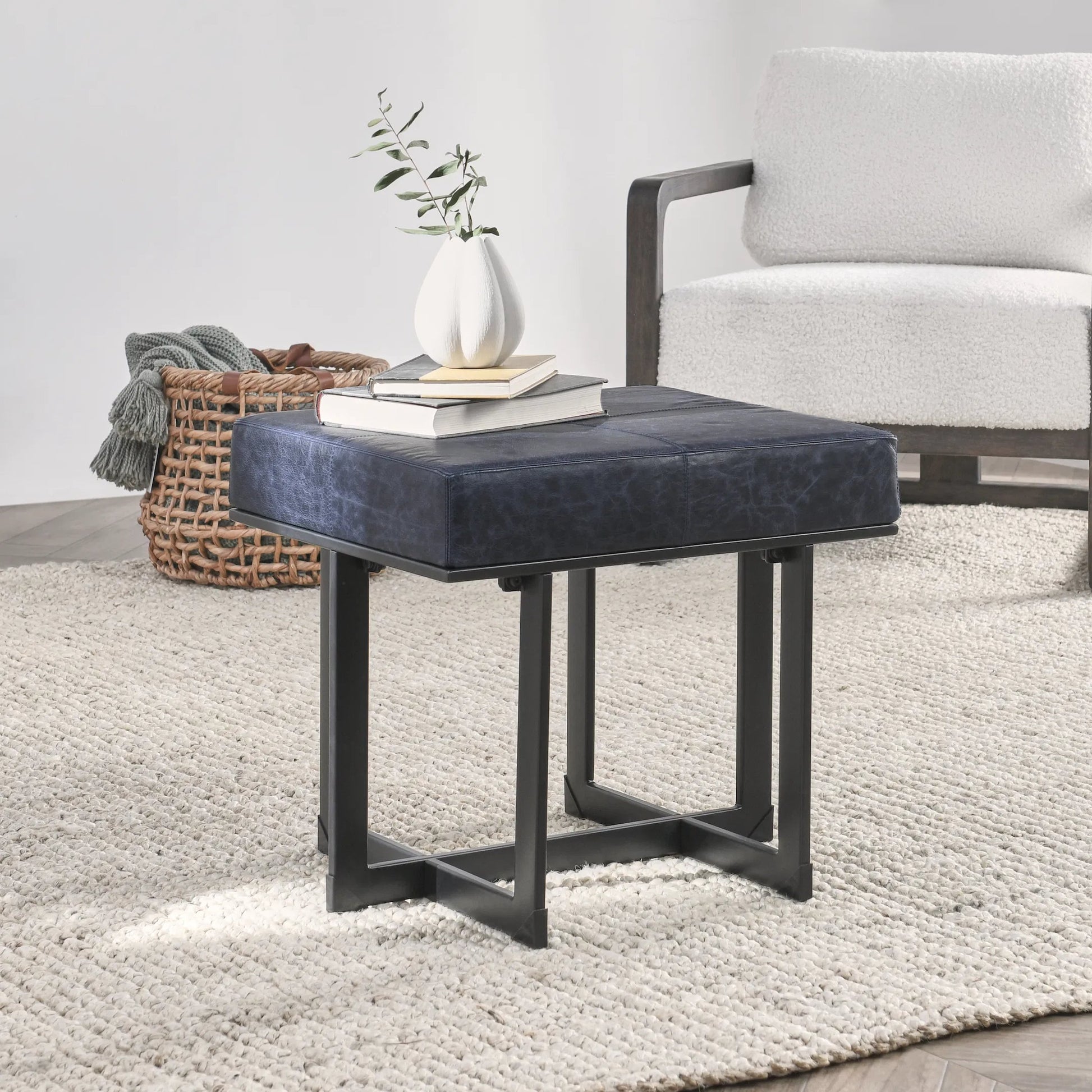 Calvin Genuine Leather Stool by Classic Home in blue, black. Made from unique in a traditional style.