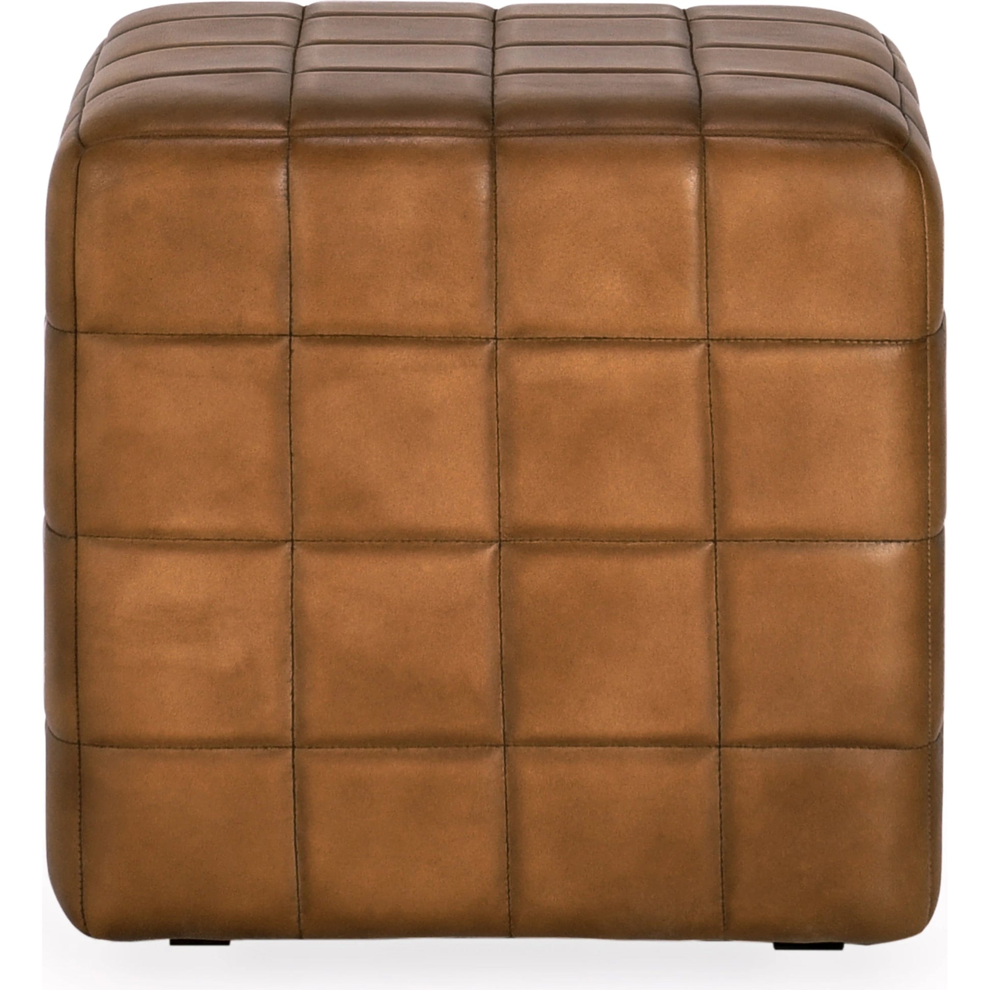 Carlo Leather Ottoman by Classic Home in camel. Made from buffalo leather, mango wood in a transitional style.