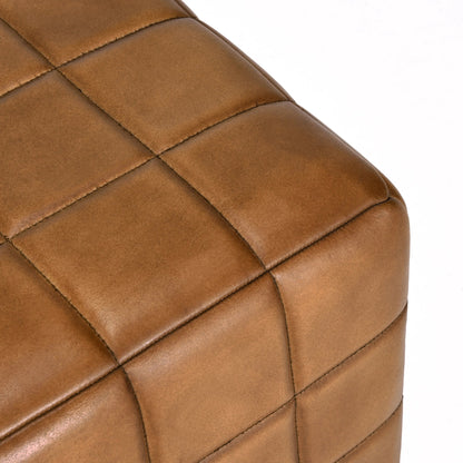 Carlo Leather Ottoman by Classic Home in camel. Made from buffalo leather, mango wood in a transitional style.