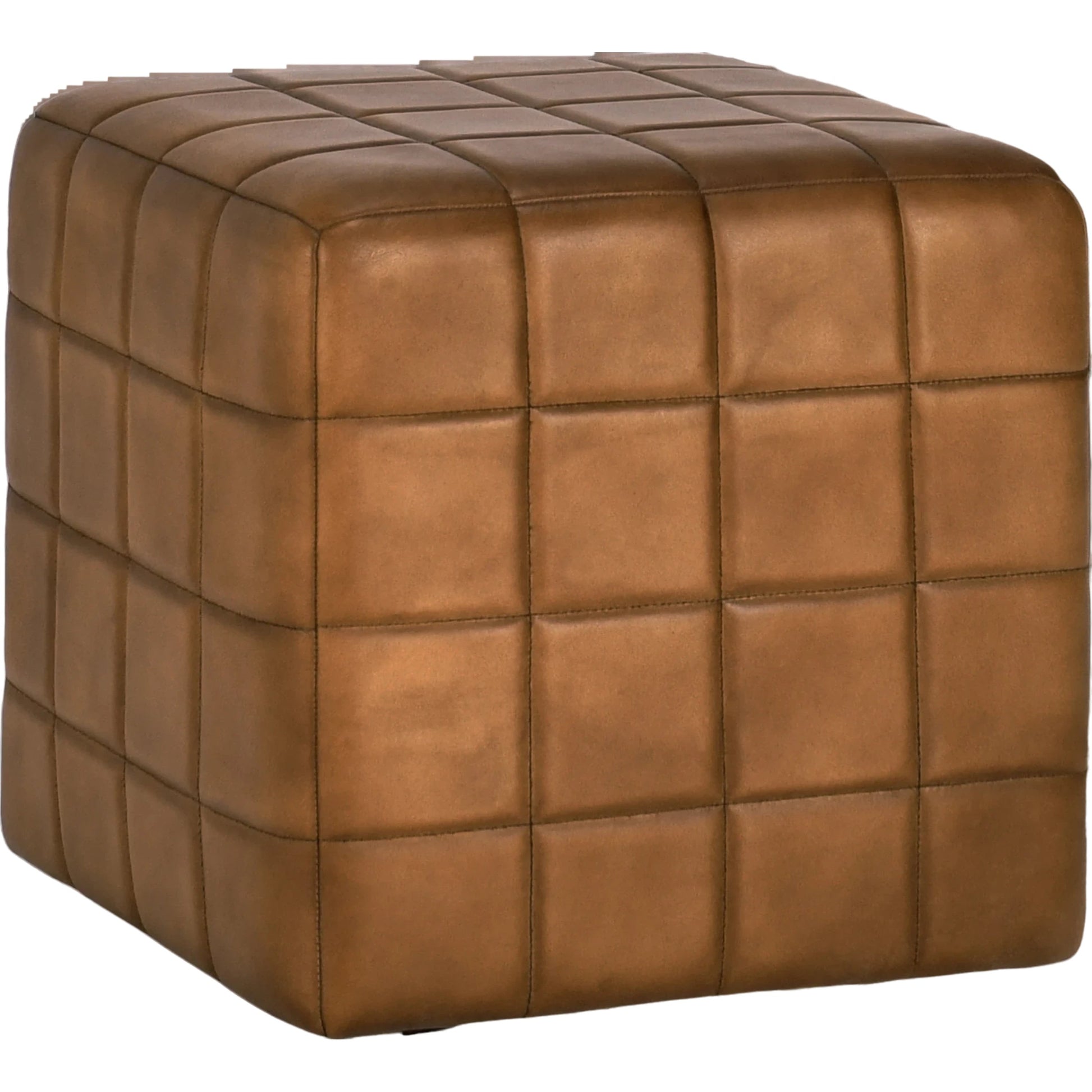 Carlo Leather Ottoman by Classic Home in camel. Made from buffalo leather, mango wood in a transitional style.