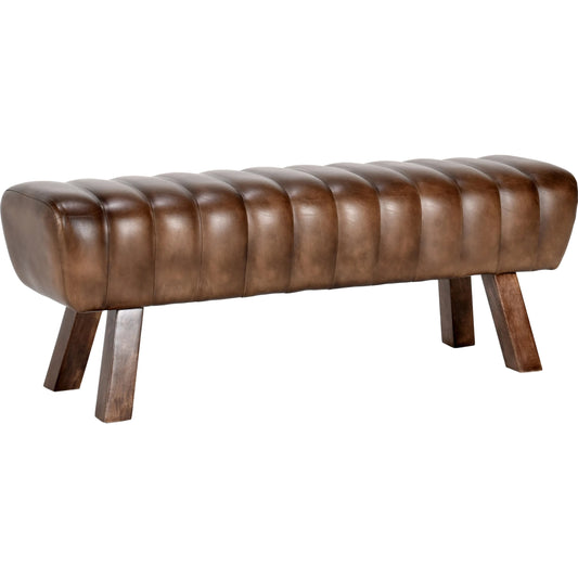 Florian Leather Bench by Classic Home in brown. Made from top grain buffalo leather, mango wood in a modern style.