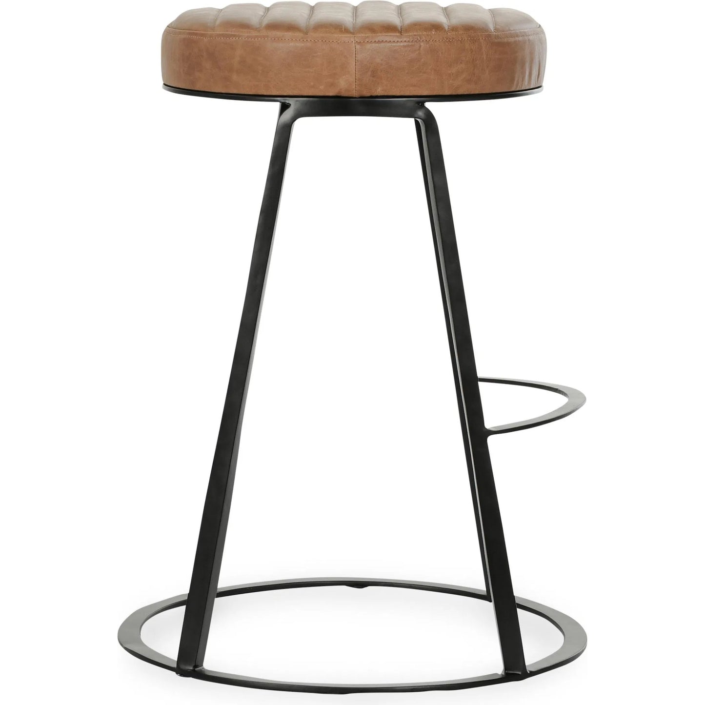 002 SI-2238869 | Additional Silo | Sawyer Round 26" Top Grain Leather Counter Stool by Classic Home in chestnut brown. Made from top grain leather, iron in a traditional style.