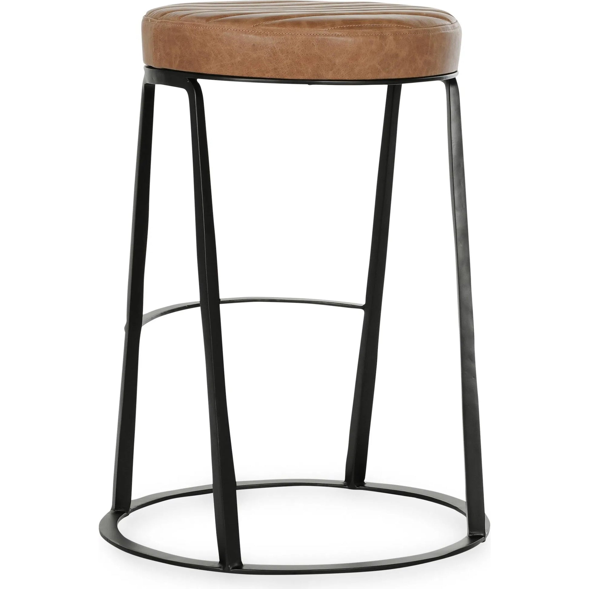 Sawyer Round 26" Top Grain Leather Counter Stool by Classic Home in chestnut brown. Made from top grain leather, iron in a traditional style.