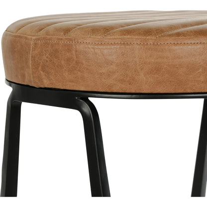Sawyer Round 26" Top Grain Leather Counter Stool by Classic Home in chestnut brown. Made from top grain leather, iron in a traditional style.