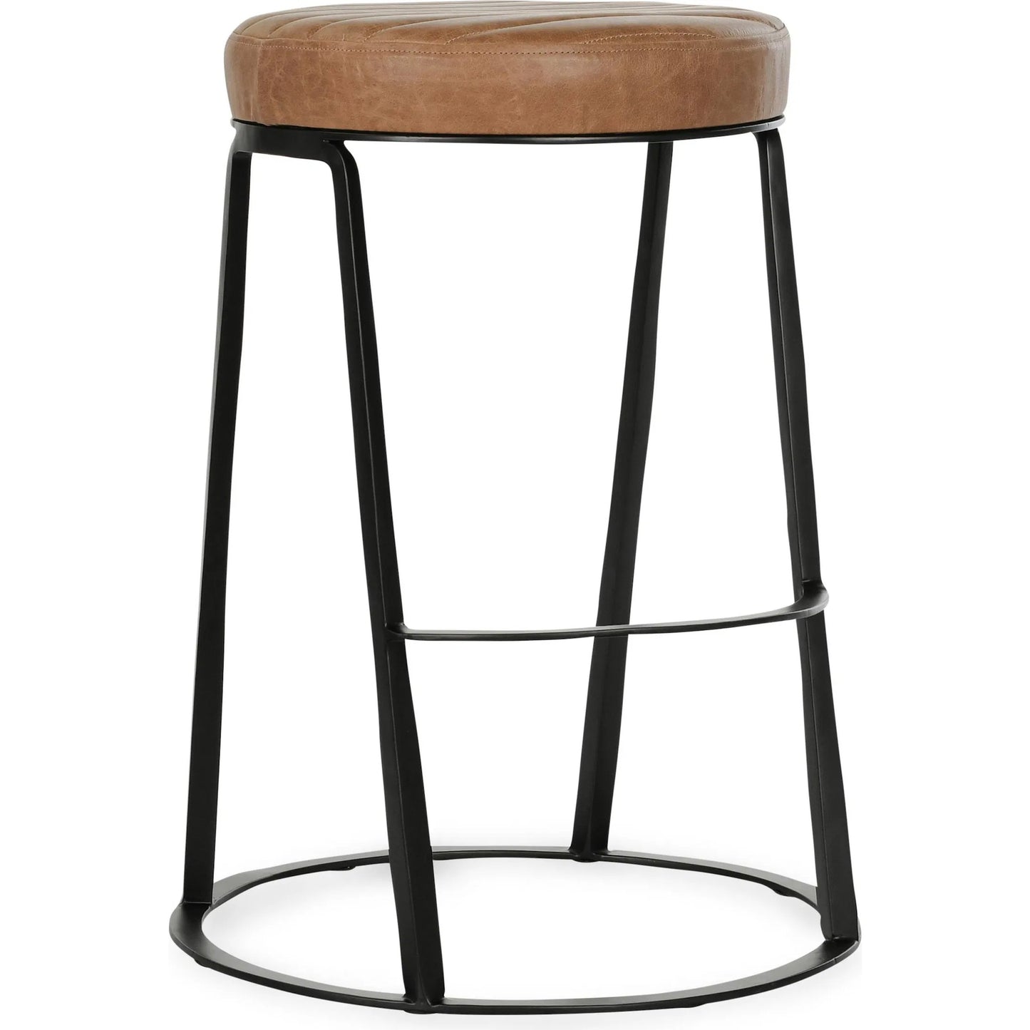 001 SI-2238869 | Primary Silo | Sawyer Round 26" Top Grain Leather Counter Stool by Classic Home in chestnut brown. Made from top grain leather, iron in a traditional style.