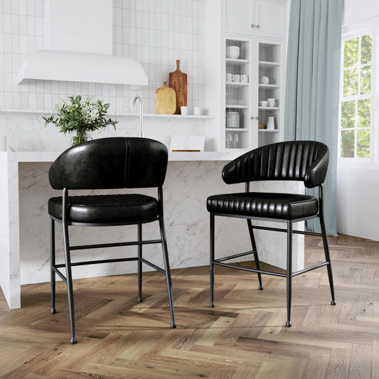 Umbria 26" Counter Stool by Classic Home in jet black. Made from top grain leather, iron in a transitional style.