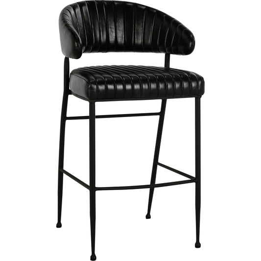 Umbria Bar Stool by Classic Home in jet black. Made from top grain leather, iron in a traditional style.