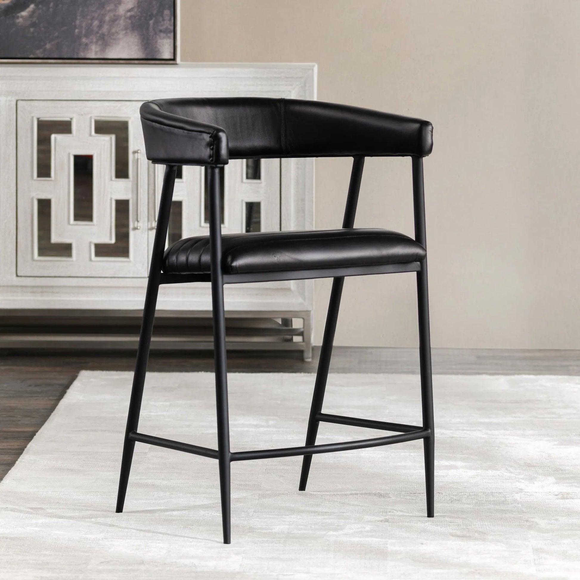 Preston 26" Top Grain Leather Counter Stool Chair by Classic Home in jet black. Made from top grain leather, iron in a modern style.