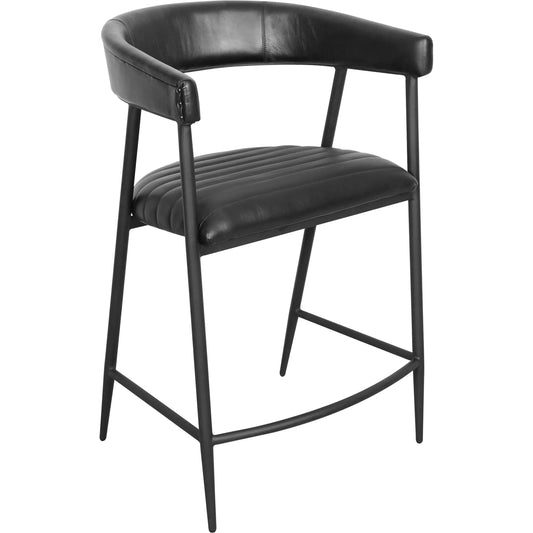 Preston 26" Top Grain Leather Counter Stool Chair by Classic Home in jet black. Made from top grain leather, iron in a modern style.