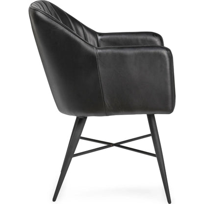Leon Leather Dining Chair by Classic Home in jet black. Made from top grain buffalo leather in a modern style.