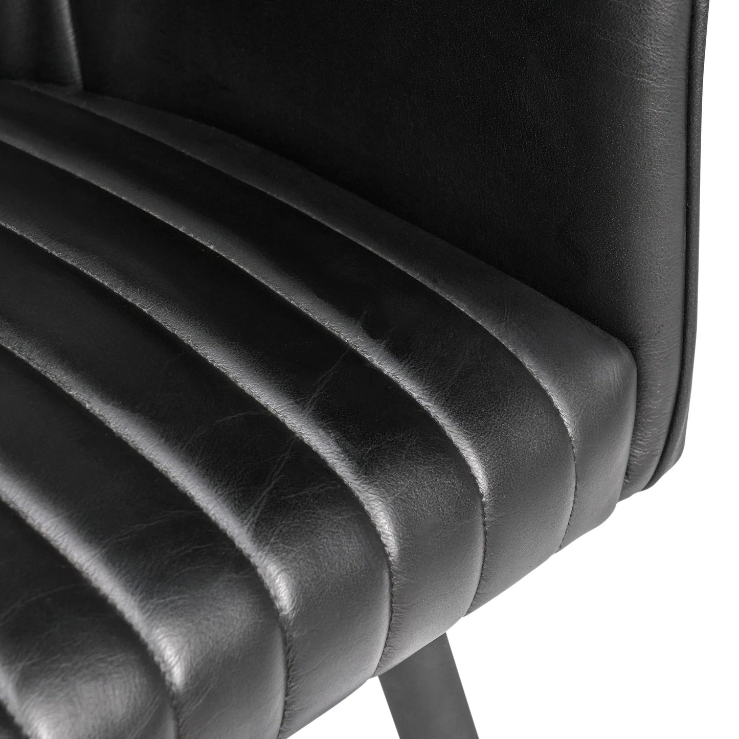 008 SI-2256332 | Closeup | Leon Leather Dining Chair by Classic Home in jet black. Made from top grain buffalo leather in a modern style.